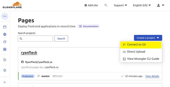 Start a new Cloudflare Page by connecting to your GitHub account