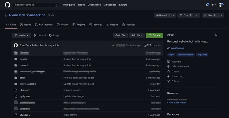 The Github repository for ryanfleck.ca 