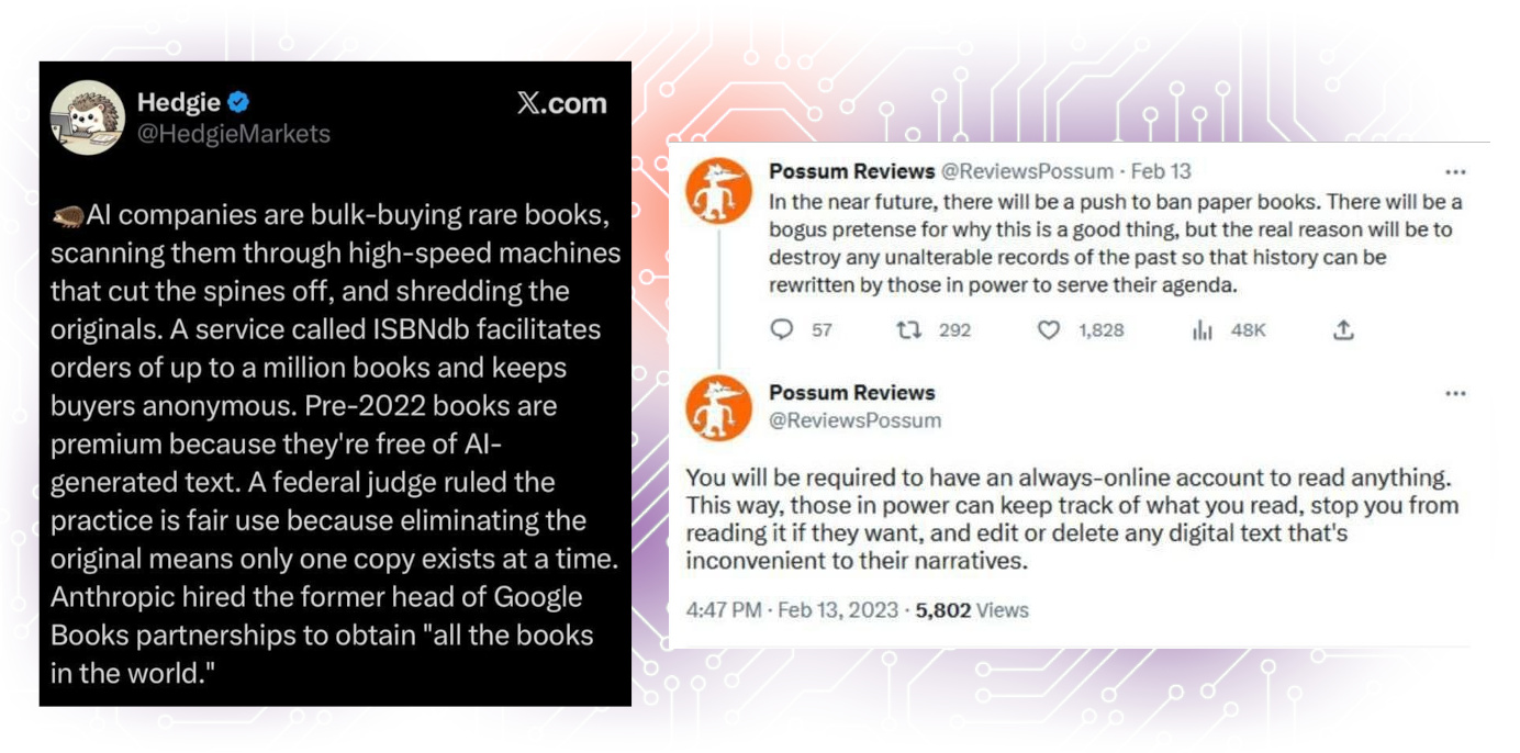 X users commenting on the book-scanning situation.